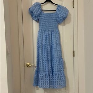 Women’s Light Blue Puff Sleeve Tiered Maxi Dress